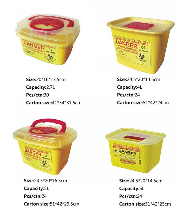 Various Sizes of Medical Disposable Biohazard Sharps container,