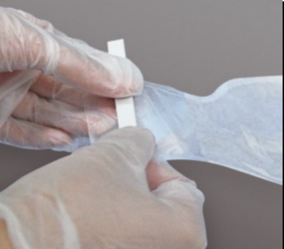 Attach a closure strip to the opening of the ostomy bag.